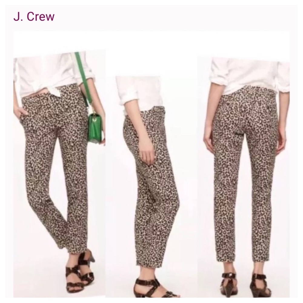 NWT! Linen! J.CREW CAFÉ CAPRI IN SAFARI CAT LEOPARD PRINT LINEN PANTS $118